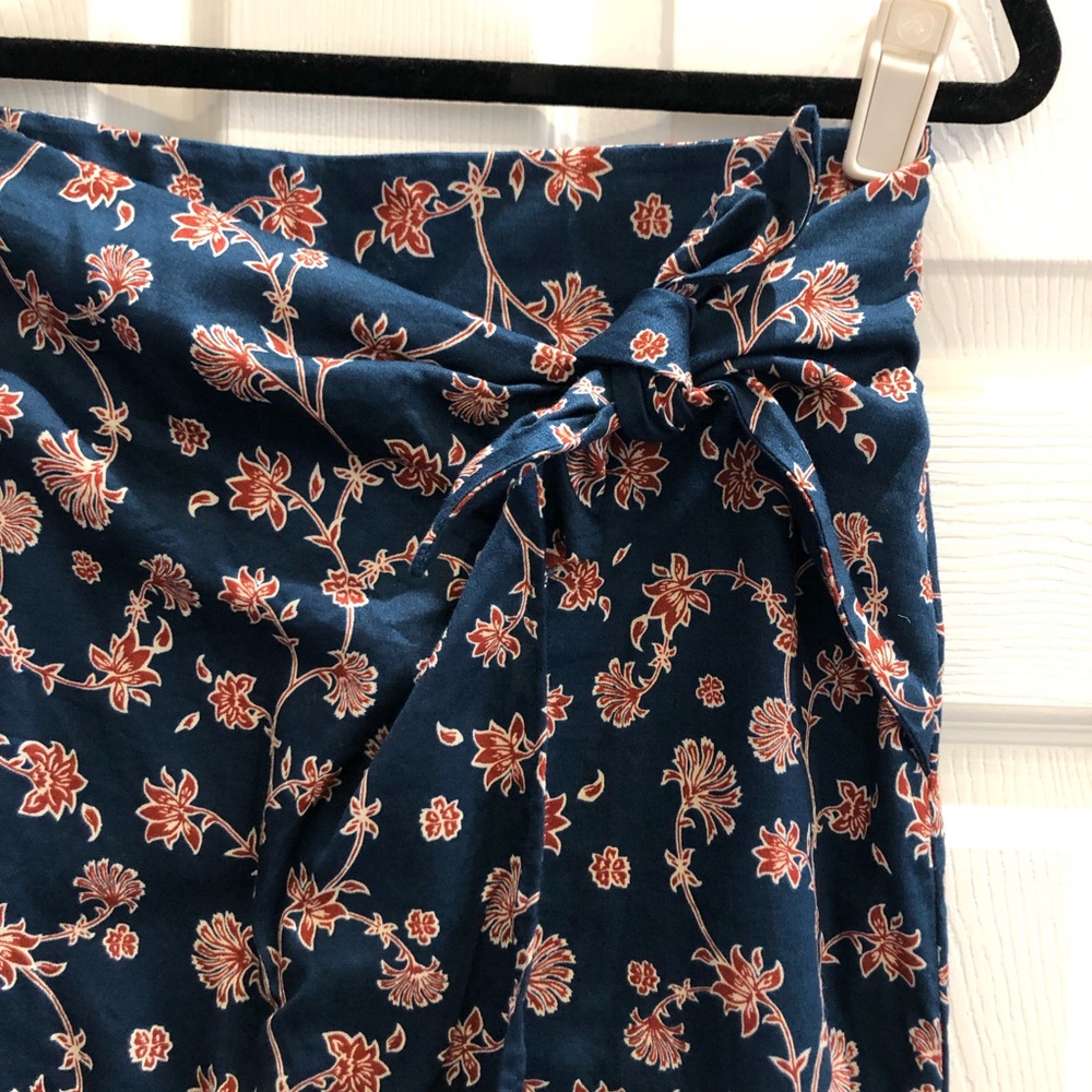 Blue and Pink Midi Wrap Pencil Skirt with Tie Front for Casual Wear